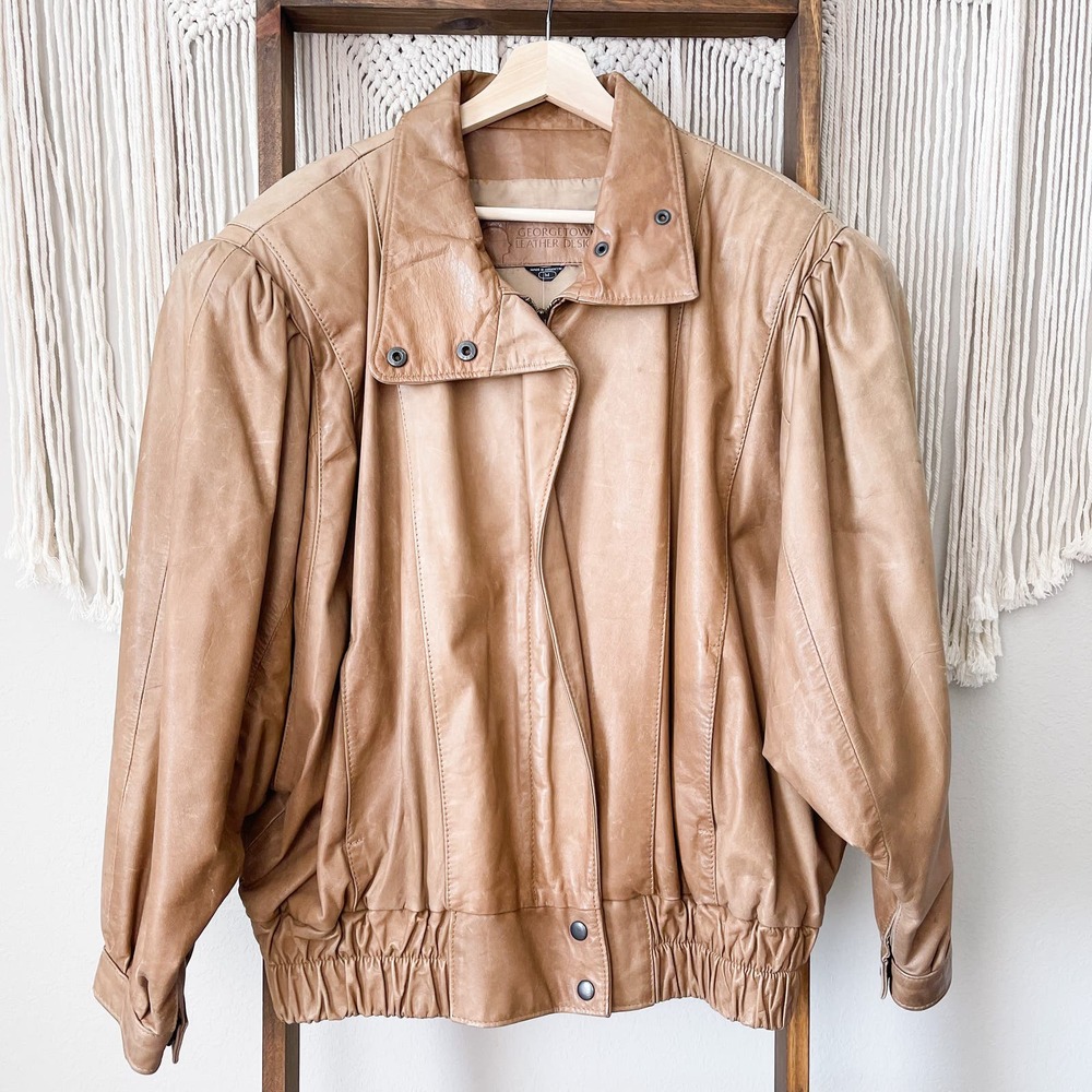Tan Leather Bomber Jacket